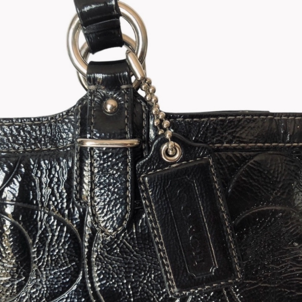 Coach Gallery Black Signature Embossed Patent Leather North/South  Tote F19818 - Picture 8 of 16